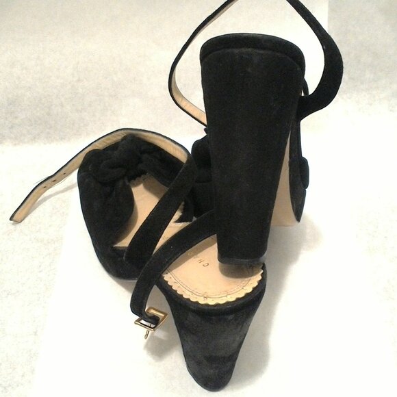 Charlotte Olympia Black Peep Toe Sandal Heels with Bows | Suede EU39 | US 8 - Picture 10 of 15